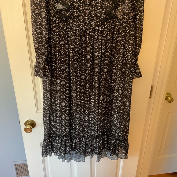 See By Chloe Black Floral Crepe Midi Dress FR Size 42 Ruffle Victorian Feminine - Picture 5 of 9